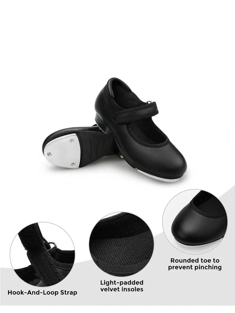 Children's Black Mary Jane Tap Shoes with Velcro Strap